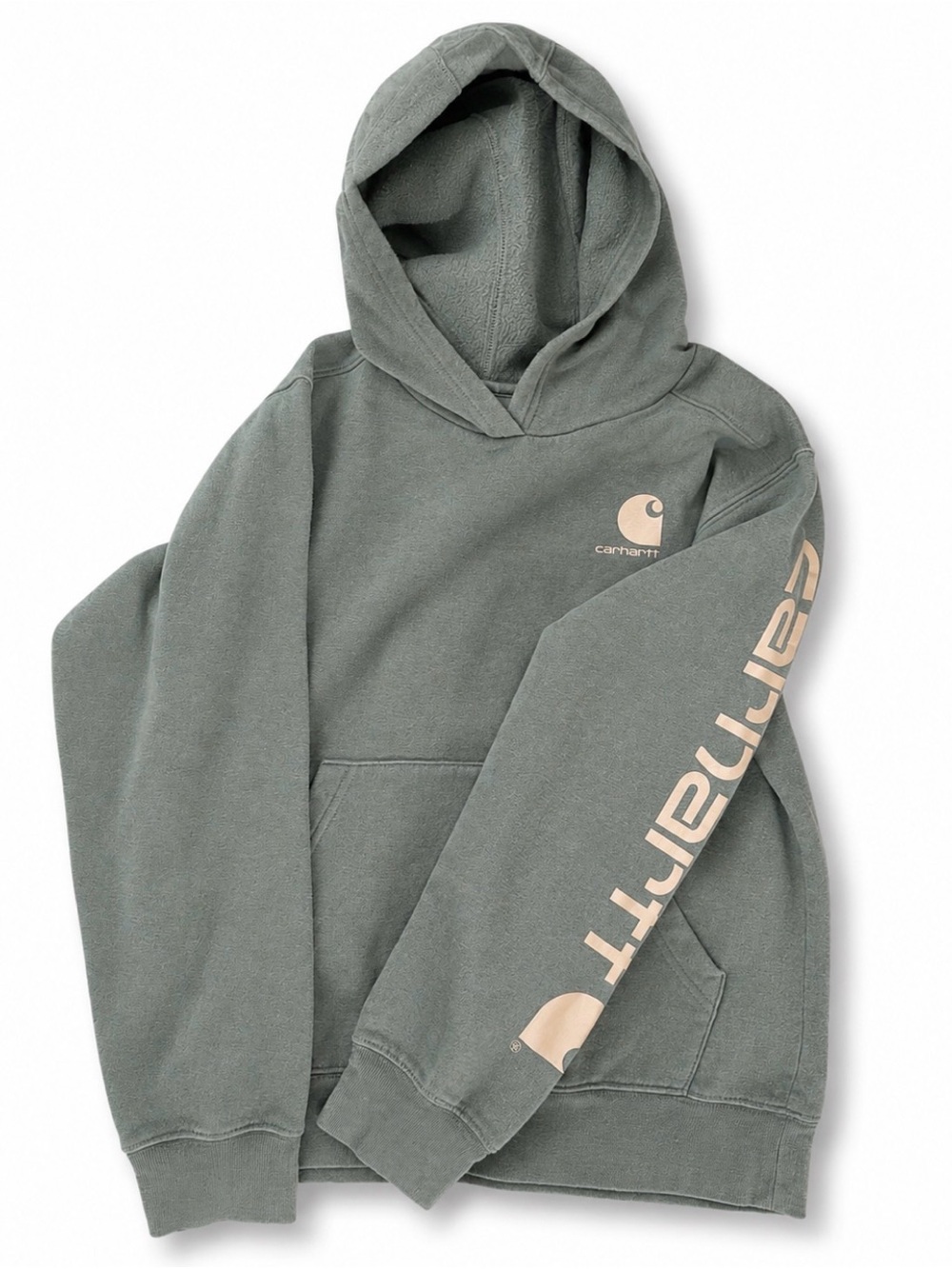 Carhartt kids Hooded Sweatshirt in Dusty Olive with Tan Logo